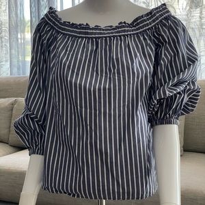 J CREW Striped Off Shoulder Top White/Nautical